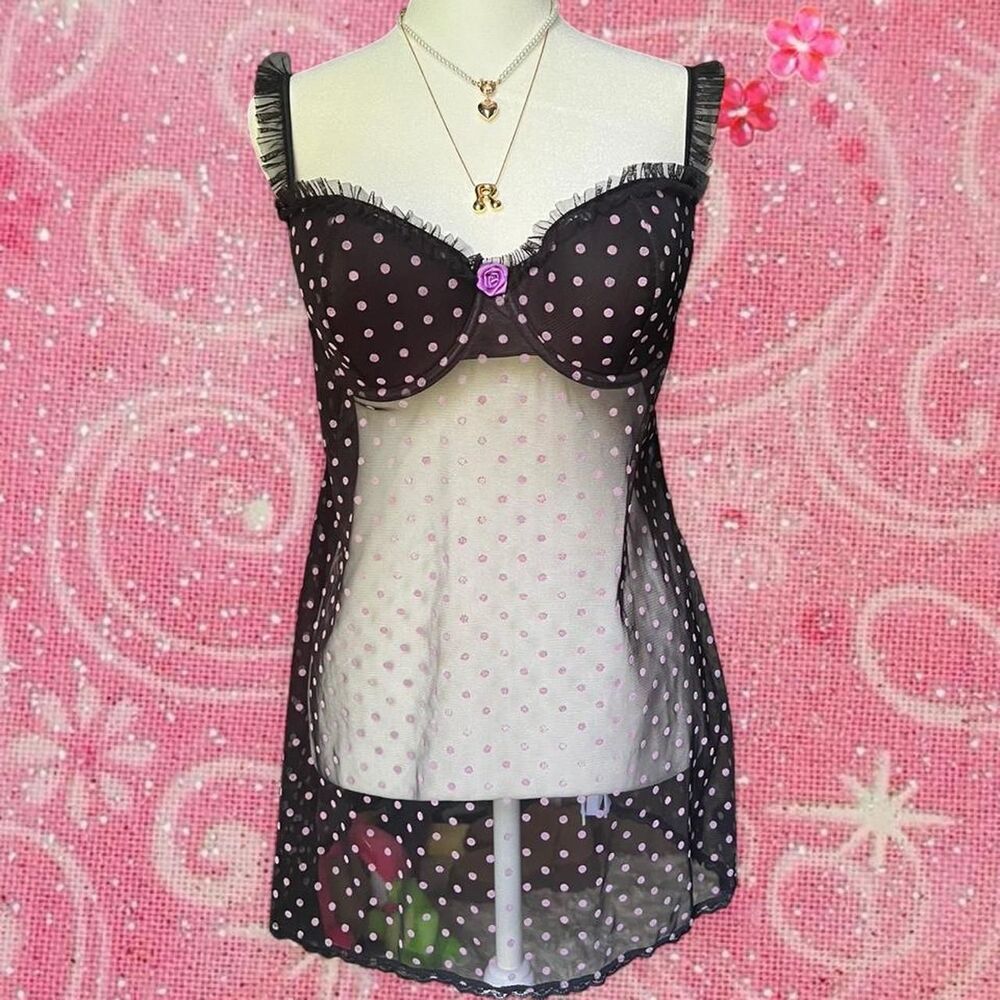 Frederick’s Of Hollywood Polka Dot Padded Babydoll Slip